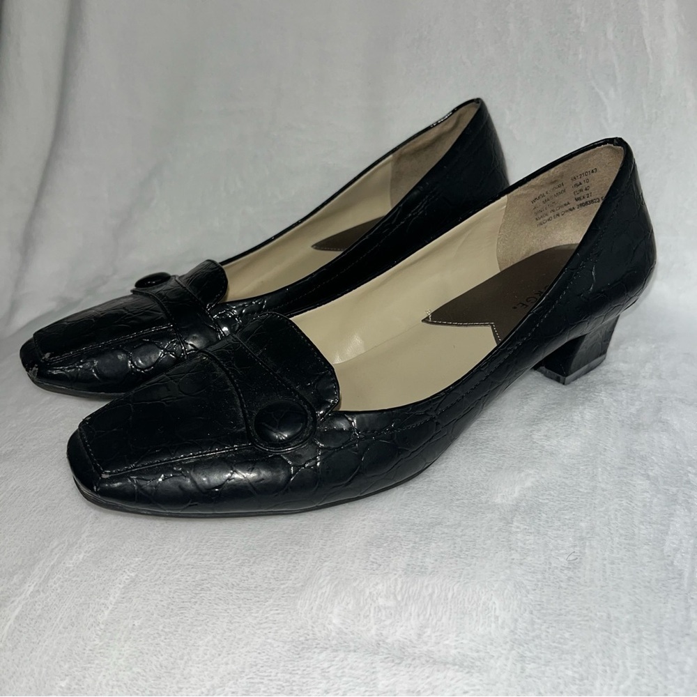 George Women's VTG Black Animal Print Kitten Heel Pumps Retro-Office Y2K